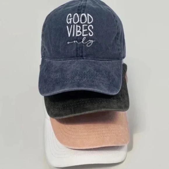 Yellow Vintage Washed Good Vibes Only Women's Baseball Cap Casual Hat - Picture 2 of 2
